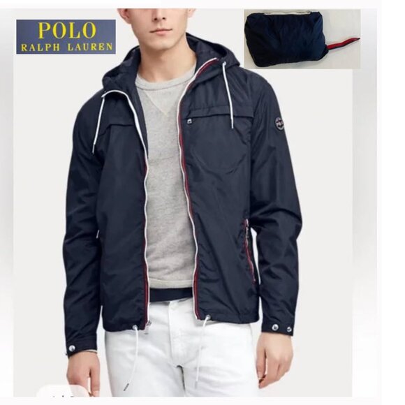 Polo Ralph Lauren Men's Aviator Navy Hooded Full Zip Packable Jacket Size XXL - Picture 1 of 16